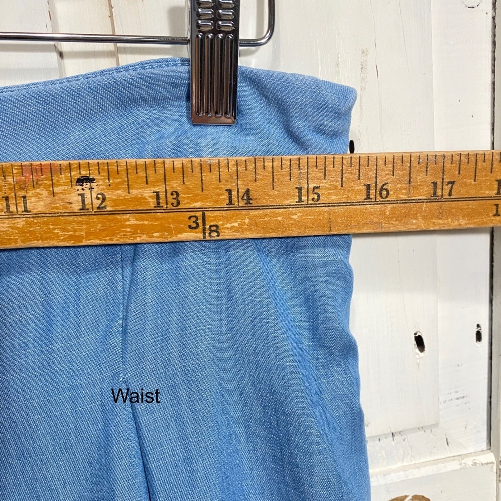 Blue High Waisted Wide Leg Culotte Pants Pleated Chambray 29W Flowy Airy Boho - Picture 4 of 11